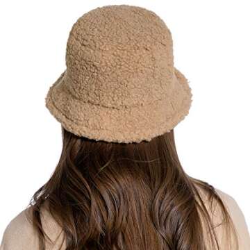 Womens Winter Bucket Hat Vintage Cloche Hats Warm Faux Fur Wool Outdoor Packable Fisherman Cap Khaki