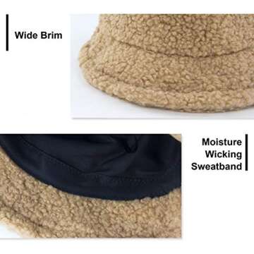 Womens Winter Bucket Hat Vintage Cloche Hats Warm Faux Fur Wool Outdoor Packable Fisherman Cap Khaki