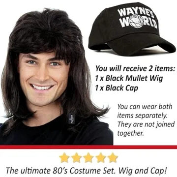 Wayne Wig & Cap Combo - 80s Rocker Mullet Costume