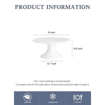 Kanwone 8-Inch Porcelain Small Cake Stand, Cake Plate, Dessert Stand, Cake Stand for Party, Baby Shower, Home Decorating Stand, White