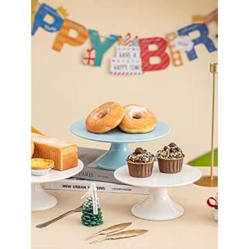 Kanwone 8-Inch Porcelain Small Cake Stand, Cake Plate, Dessert Stand, Cake Stand for Party, Baby Shower, Home Decorating Stand, White