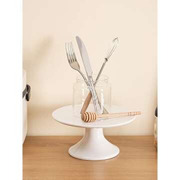 Kanwone 8-Inch Porcelain Small Cake Stand, Cake Plate, Dessert Stand, Cake Stand for Party, Baby Shower, Home Decorating Stand, White