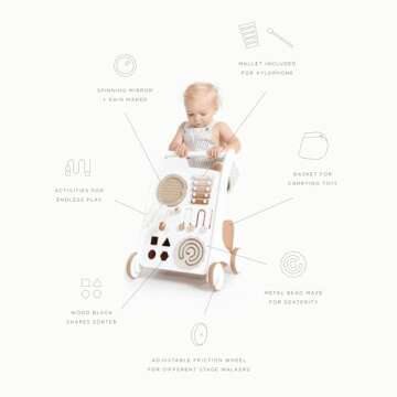 GATHRE Baby Activity Walker | Wooden Push Baby Walker with Wheels | Busy Board and Toys Included | G...