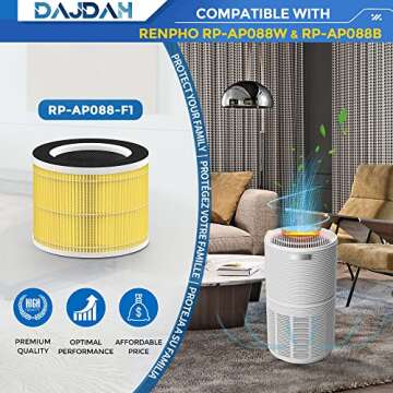 RP-AP088-F1 Replacement Filter Compatible with RENPHO Air Purifier Replacement Filter RP-AP088W True...