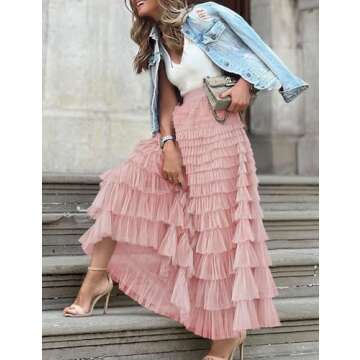Elegant Flygo Women's Long Tulle Skirt for All Occasions