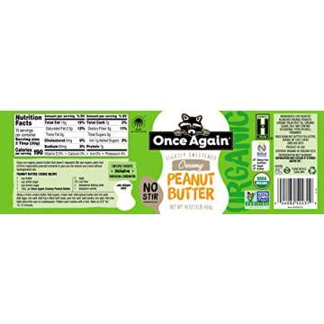 Once Again Organic Creamy Peanut Butter, 16oz - No Stir - Lightly Sweetened & Salted - USDA Organic,...