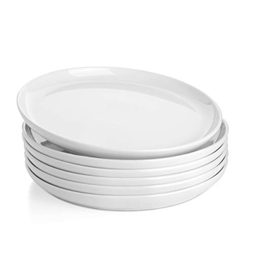 Sweese Porcelain White Dinner Plates Set of 6 - Elegant, Durable, Dishwasher Safe