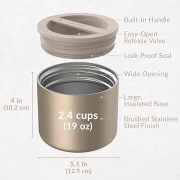 Bentgo Stainless Insulated Food Container - 2.4 Cups (19 oz), Triple-Layer Insulation, Vacuum Seal, Leak-Proof, Built-In Handle, Wide Opening, Premium Stainless Steel, for Cool/Warm Foods (Gold)