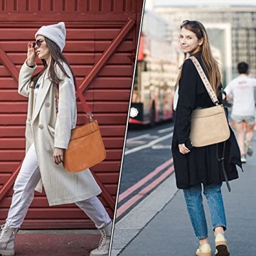 KlaOYer 2 Adjustable Strap Bag,Crossbody Bags Women,Guitar Strap Purse,Vegan Handbags Soft Shoulder Bag For Women(Brown 4)