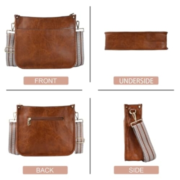 KlaOYer 2 Adjustable Strap Bag,Crossbody Bags Women,Guitar Strap Purse,Vegan Handbags Soft Shoulder Bag For Women(Brown 4)