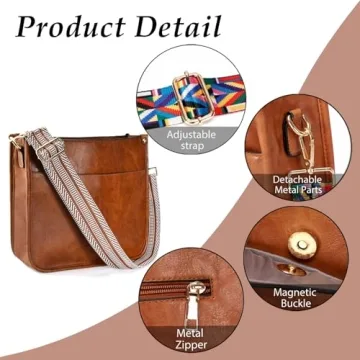KlaOYer 2 Adjustable Strap Bag,Crossbody Bags Women,Guitar Strap Purse,Vegan Handbags Soft Shoulder Bag For Women(Brown 4)