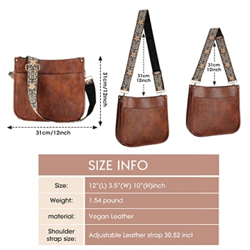 KlaOYer 2 Adjustable Strap Bag,Crossbody Bags Women,Guitar Strap Purse,Vegan Handbags Soft Shoulder Bag For Women(Brown 4)