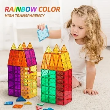 Magnetic Tiles, 100PCS Magnetic Building Blocks for Kids, Magnet 3D Montessori Kids Toy Set, Building Construction Educational STEM Toys for 3+ Year Old Boys and Girls Christmas Birthday Gifts