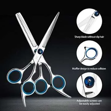 FARRAY Hair Cutting Scissors Thinning Shears，6.5 Inch Professional Stainless Steel Barber Hair Scissors，for Both Salon and Home Use (Aurora color)