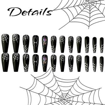 Halloween Press on Coffin Nails with Spider Web Design