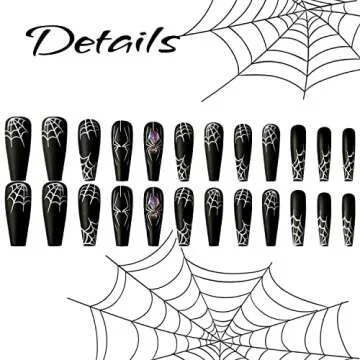 Halloween Press on Coffin Nails with Spider Web Design