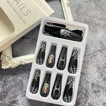 Halloween Press on Coffin Nails with Spider Web Design