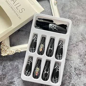 Halloween Press on Coffin Nails with Spider Web Design