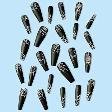 Halloween Press on Coffin Nails with Spider Web Design