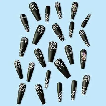 Halloween Press on Coffin Nails with Spider Web Design
