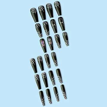 Halloween Press on Coffin Nails with Spider Web Design