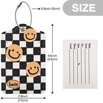 2 PCS Cute Checkered Luggage Tag for Suitcases PU Leather Identifiers Privacy Name Address Label Car...