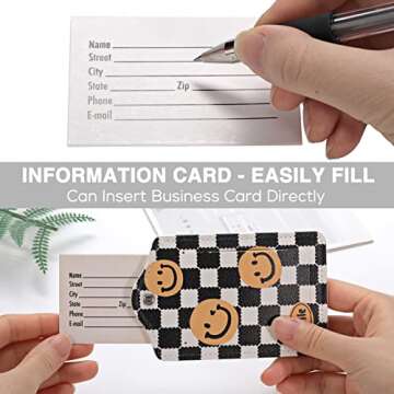 2 PCS Cute Checkered Luggage Tag for Suitcases PU Leather Identifiers Privacy Name Address Label Card Suitcase Tags with Stainless Steel Loop for Women Men Travel Luggage Accessories