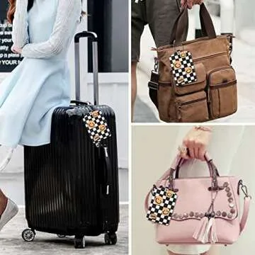 Cute Checkered Luggage Tags for Travel - 2 PCS Set