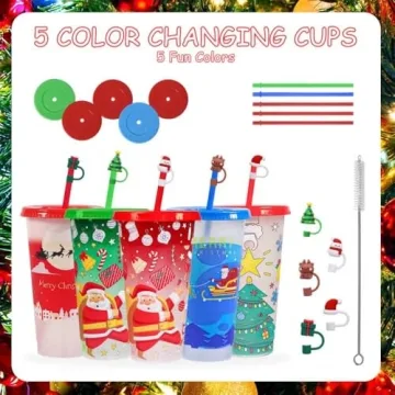 TANSHICT 5 Pack Christmas Color Changing Cups Set