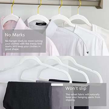 MIZGI Premium Velvet Hangers Pack 30 Pcs Heavyduty - Non Slip Slimline - Velvet Suit Hangers White - Gold Hooks,Space Saving Clothes Hangers