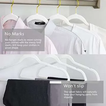 MIZGI Premium Velvet Hangers Pack 30 Pcs Heavyduty - Non Slip Slimline - Velvet Suit Hangers White - Gold Hooks,Space Saving Clothes Hangers