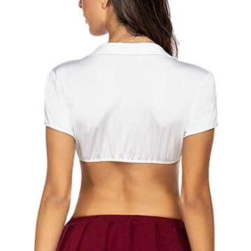 Avidlove Women's Sexy Tie Front Short Sleeve Crop Top, Deep V Neck Basic Shirt, White Lingerie Top