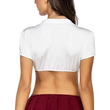 Avidlove Women's Sexy Tie Front Short Sleeve Crop Top, Deep V Neck Basic Shirt, White Lingerie Top