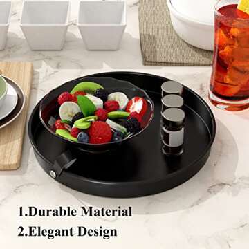 EKNITEY Circle Decorative Serving Tray - Round Vanity Tray, Bathroom Tray for Jewelry, Perfume, Coffee, Candle, Cosmetic (Black,10.6")