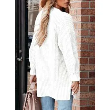 SHEWIN Sweaters for Women Trendy Casual Long Sleeve Open Front Cardigan Sweaters Soft Lightweight Fashion Loose Cable Knit Winter Coats for Women B White Medium