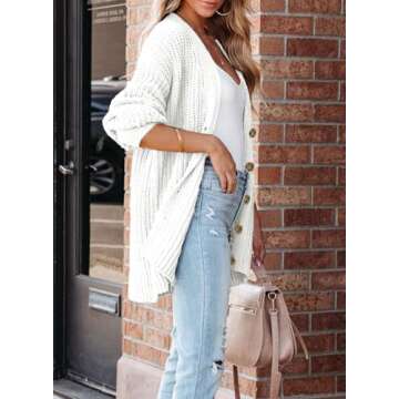 SHEWIN Sweaters for Women Trendy Casual Long Sleeve Open Front Cardigan Sweaters Soft Lightweight Fashion Loose Cable Knit Winter Coats for Women B White Medium