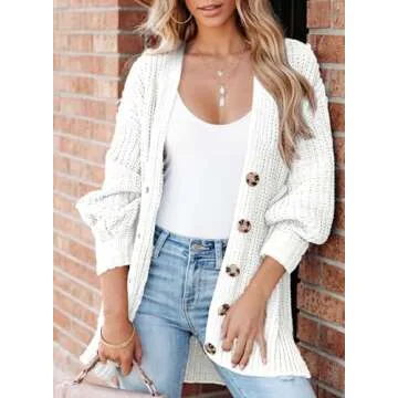 SHEWIN Sweaters for Women Trendy Casual Long Sleeve Open Front Cardigan Sweaters Soft Lightweight Fashion Loose Cable Knit Winter Coats for Women B White Medium