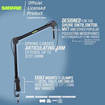 Shure by Gator Deluxe Articulating Desktop Podcasting Mic Boom Arm with Cable Management Channel; (SH-BROADCAST1)