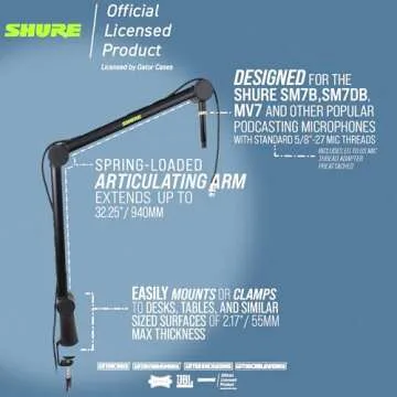 Shure by Gator Deluxe Articulating Desktop Podcasting Mic Boom Arm with Cable Management Channel; (SH-BROADCAST1)