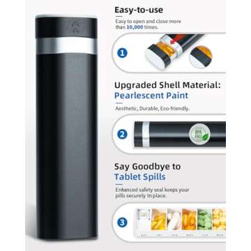 Weekly Pill Organizer 7 Day, Betife Daily Pill Box, Travel Pill Case, Cute Pill Holder to Hold Vitamins, Medicines, Supplements, Pills Organizer(Black)