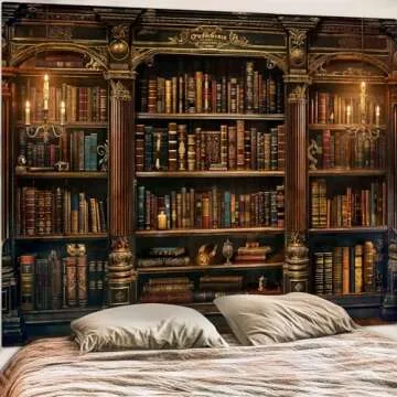 Accnicc Vintage Bookshelf Tapestry for Home Decor