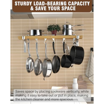 Cooks Standard Wall-Mounted Wooden Pot Rack for Kitchens