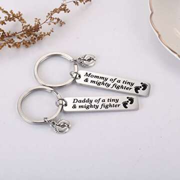 Ralukiia NICU Dad Mom Preemie Baby Gift - Mommy/Daddy of A Tiny Mighty Fighter Keychain Support NICU...