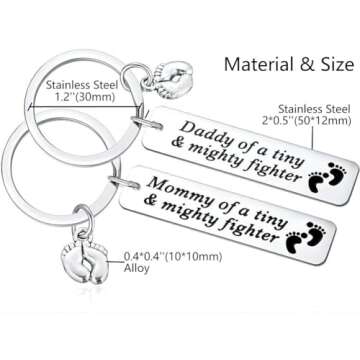 Ralukiia NICU Dad Mom Preemie Baby Gift - Mommy/Daddy of A Tiny Mighty Fighter Keychain Support NICU Parents Care Basket Neonatal Intensive Care Unit Gift