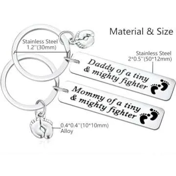 Ralukiia NICU Dad Mom Preemie Baby Gift - Mommy/Daddy of A Tiny Mighty Fighter Keychain Support NICU Parents Care Basket Neonatal Intensive Care Unit Gift