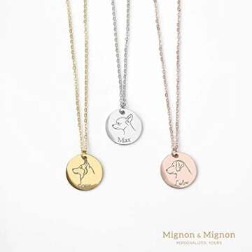 MignonandMignon Dog Portrait Personalized Name Necklace Handmade Pet Jewelry Mothers Day Gift for Do...