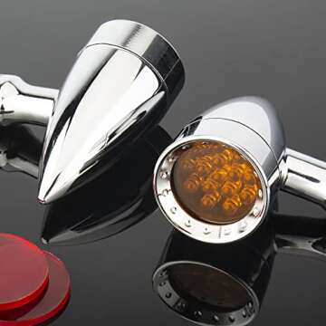 HAZAWA LED Bullet Turn Signals Lights Motorcycle Front Rear Indicator Universal Blinkers Compatible for Harley Davidson Cruiser Iron Softail Street Bike Honda Shadow Kawasaki Vulcan（B#Chome-Amber）