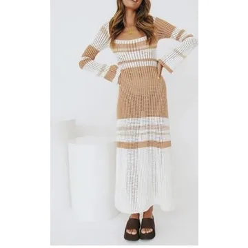 NUFIWI Women Long Sleeve Midi Dress for Summer Fashion