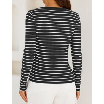 ZESICA Long Sleeve Striped V Neck Shirt for Women
