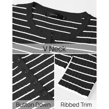 ZESICA Long Sleeve Striped V Neck Shirt for Women